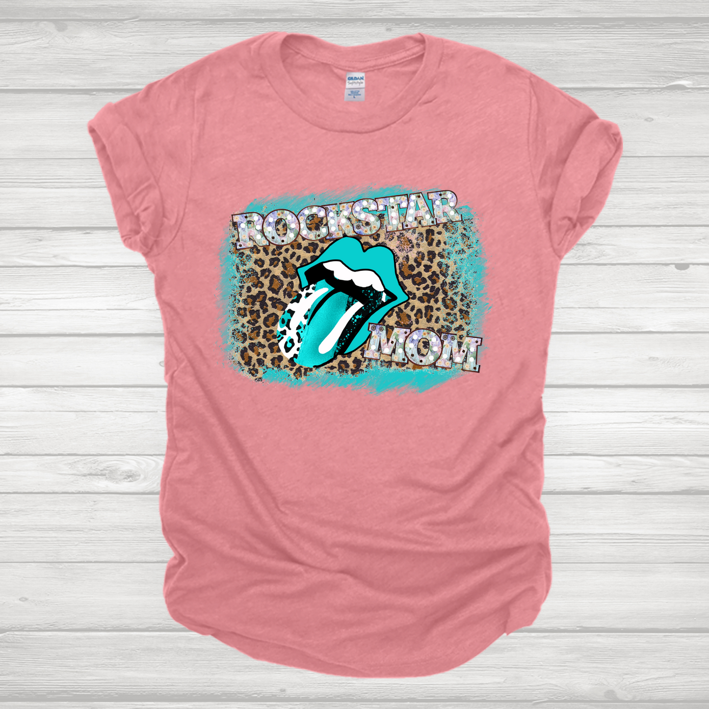 Rockstar Mom- Turq & Leopard Tongue Transfer