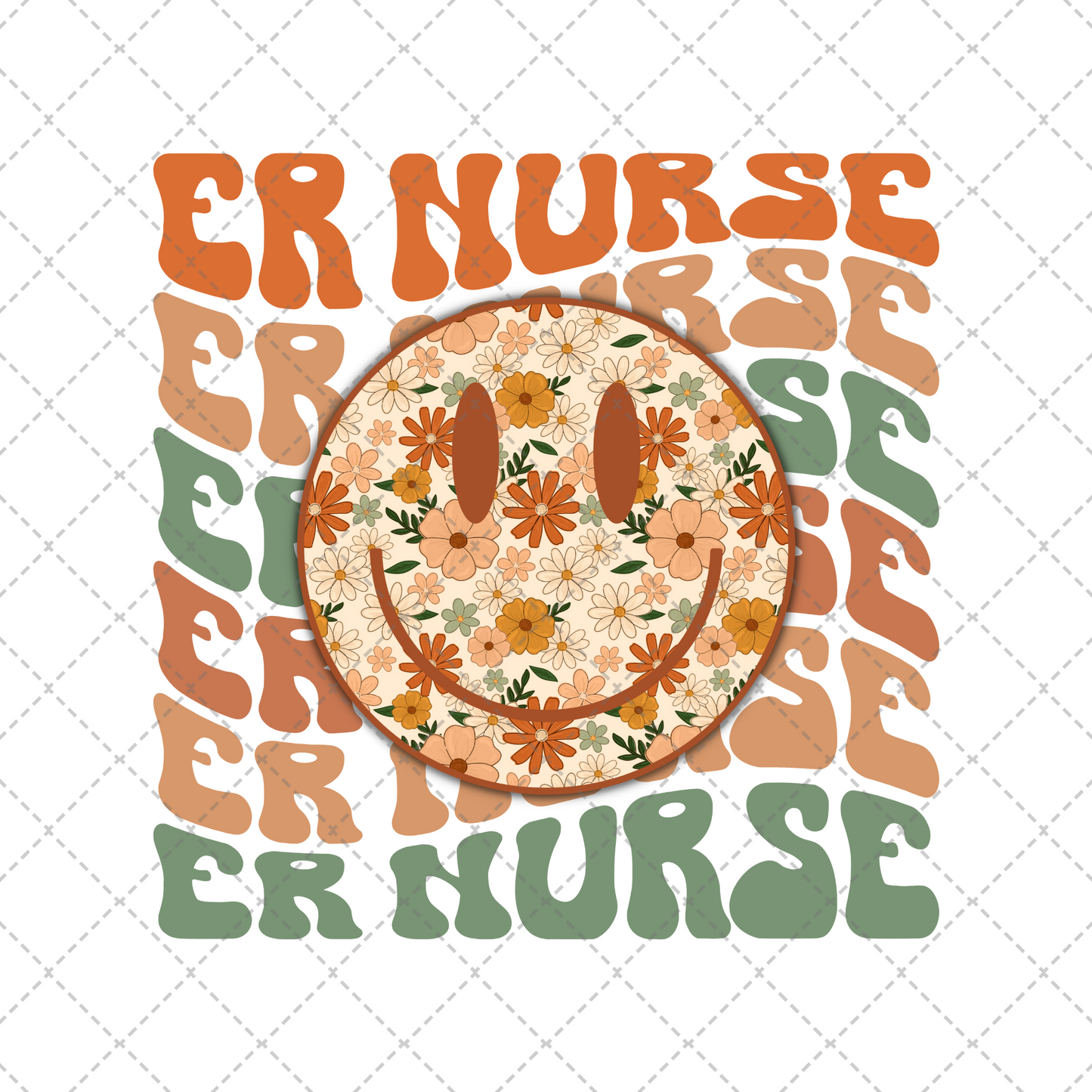 ER Nurse Floral Smiley Transfer