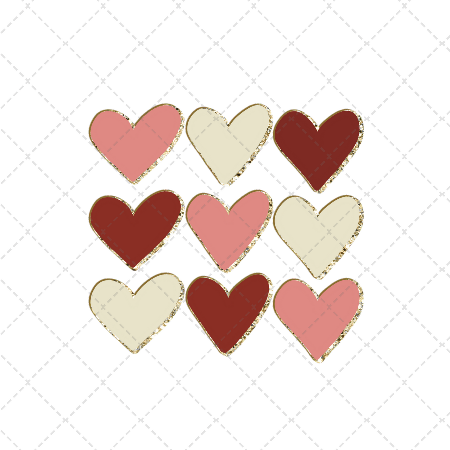 Gold Trimmed Hearts Transfer