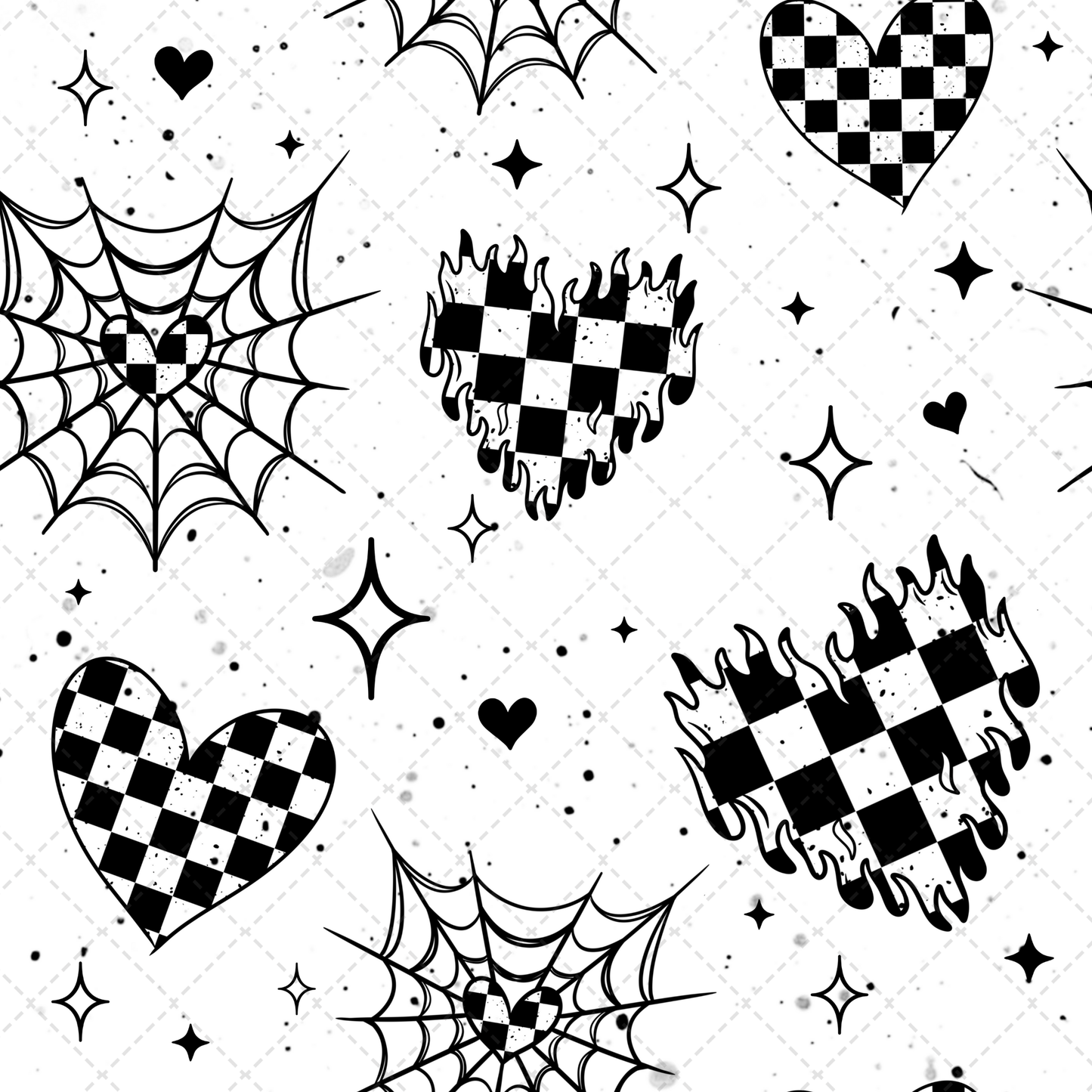 Black On White Checker Flame Hearts Seamless