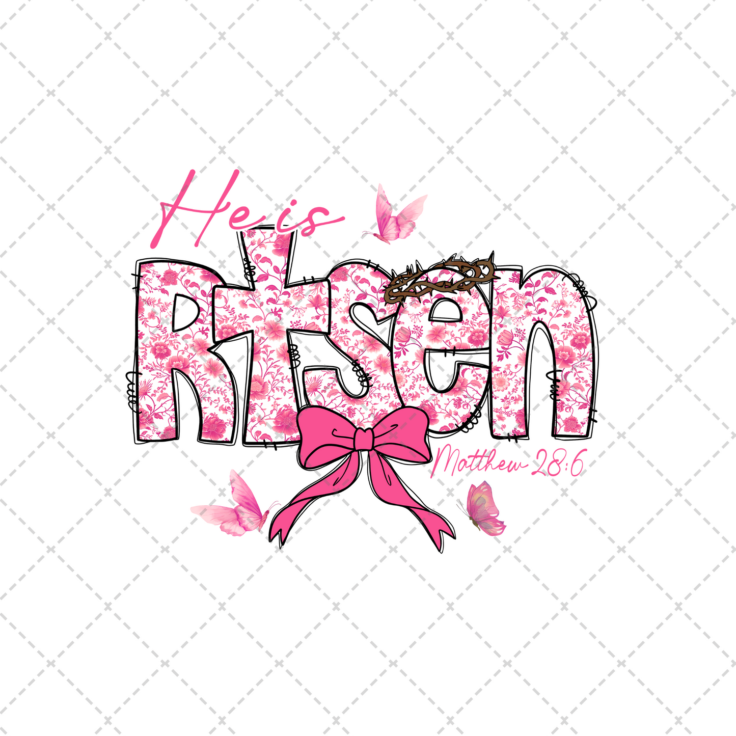 Pink Floral He Is Risen Transfer