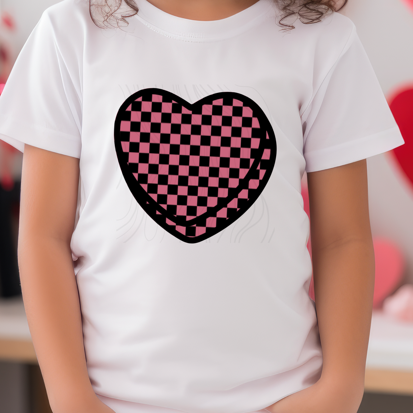 Pink And Black Checkered Heart Transfer