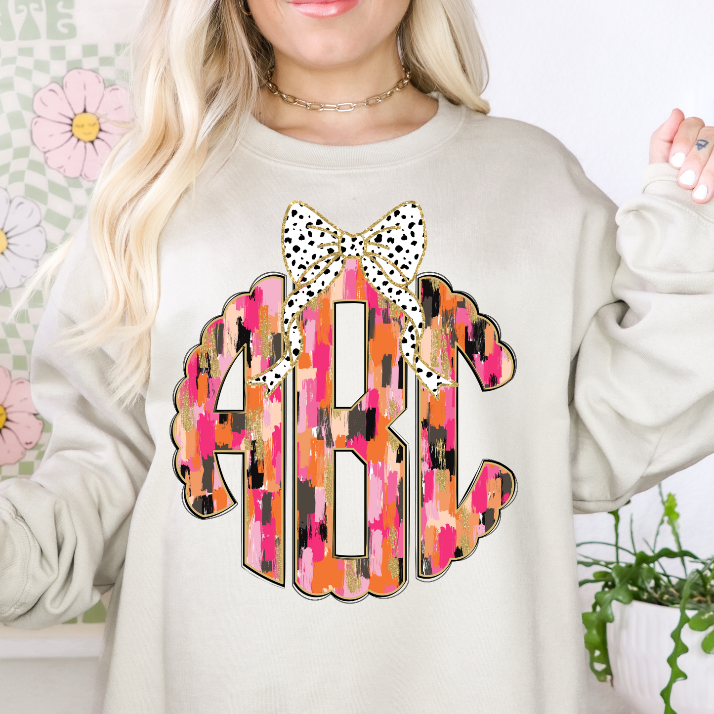 Coquette Pink and Gold Water Color - Custom Monogram Transfer