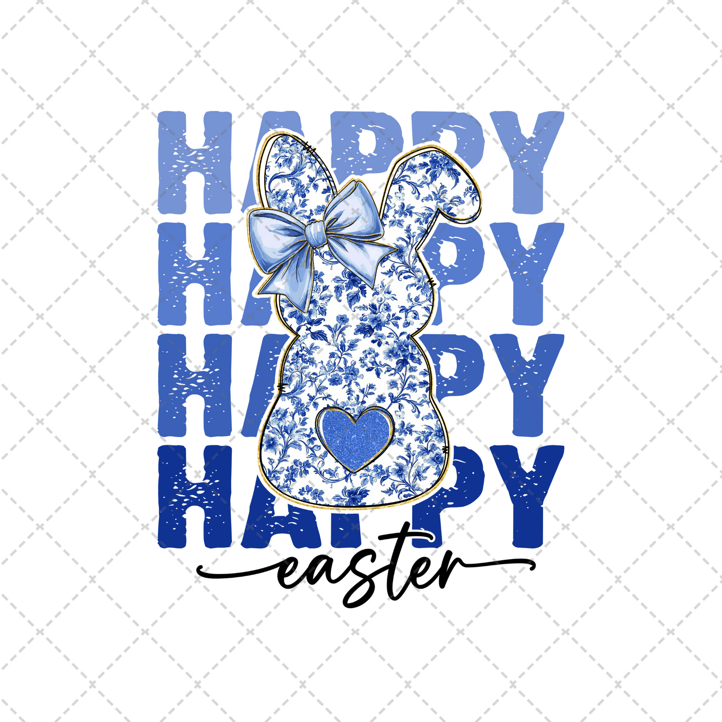 Blue Floral Happy Easter Transfer