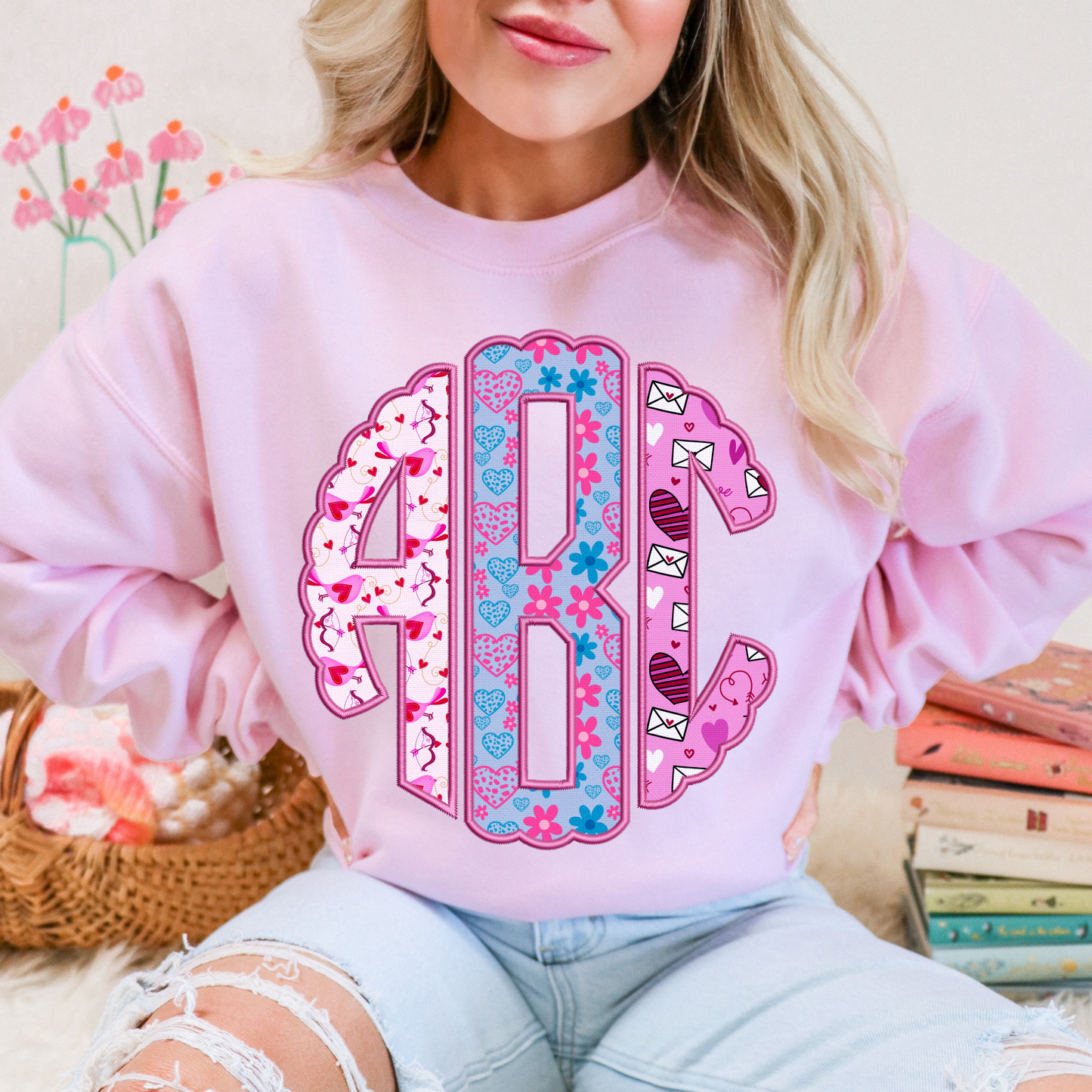 Pink Cupid Hearts - Custom Monogram Transfer