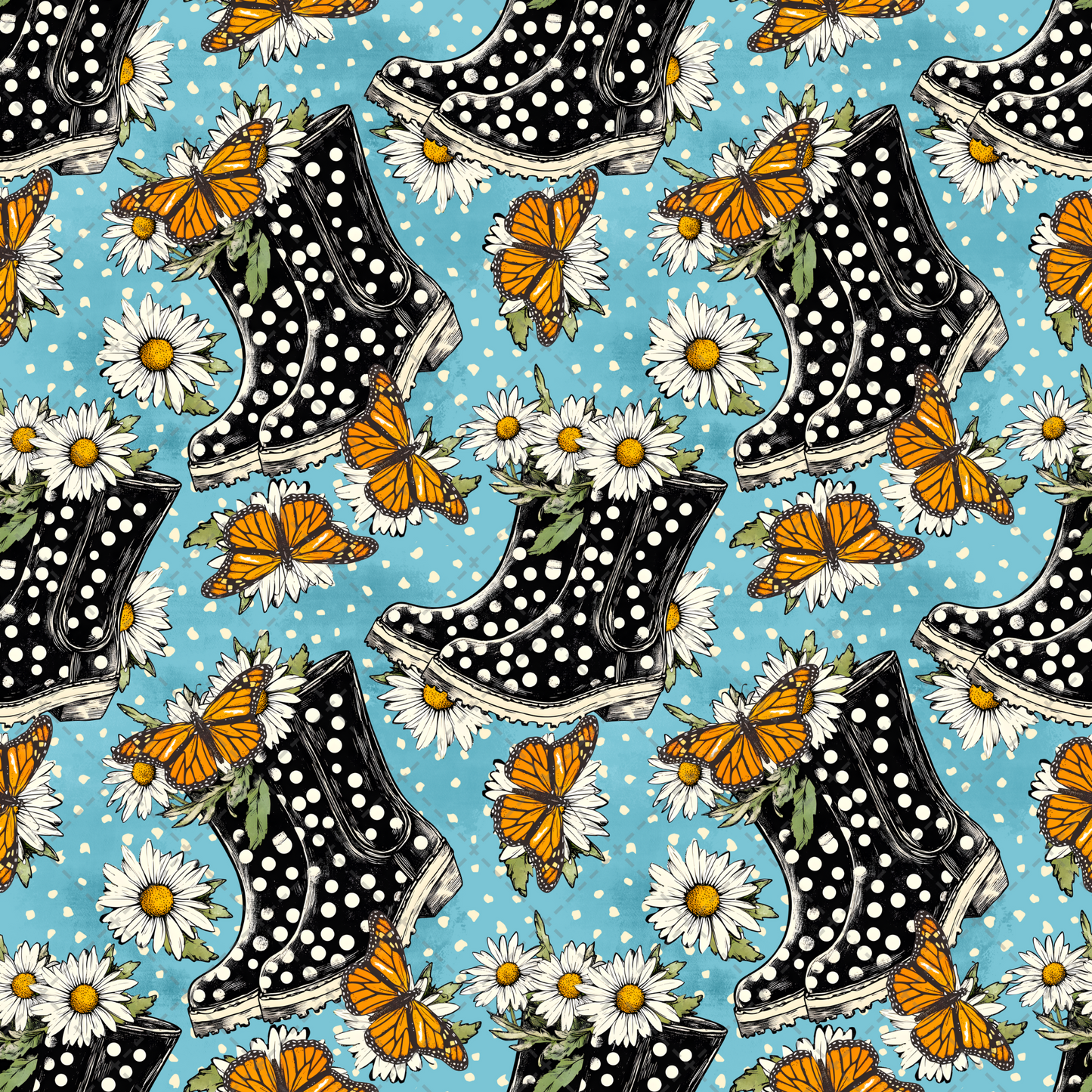 Rain Boots And Daisies Seamless