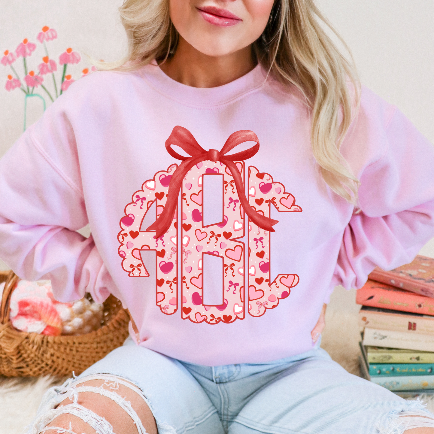 Valentine Heart Bow - Custom Monogram Transfer