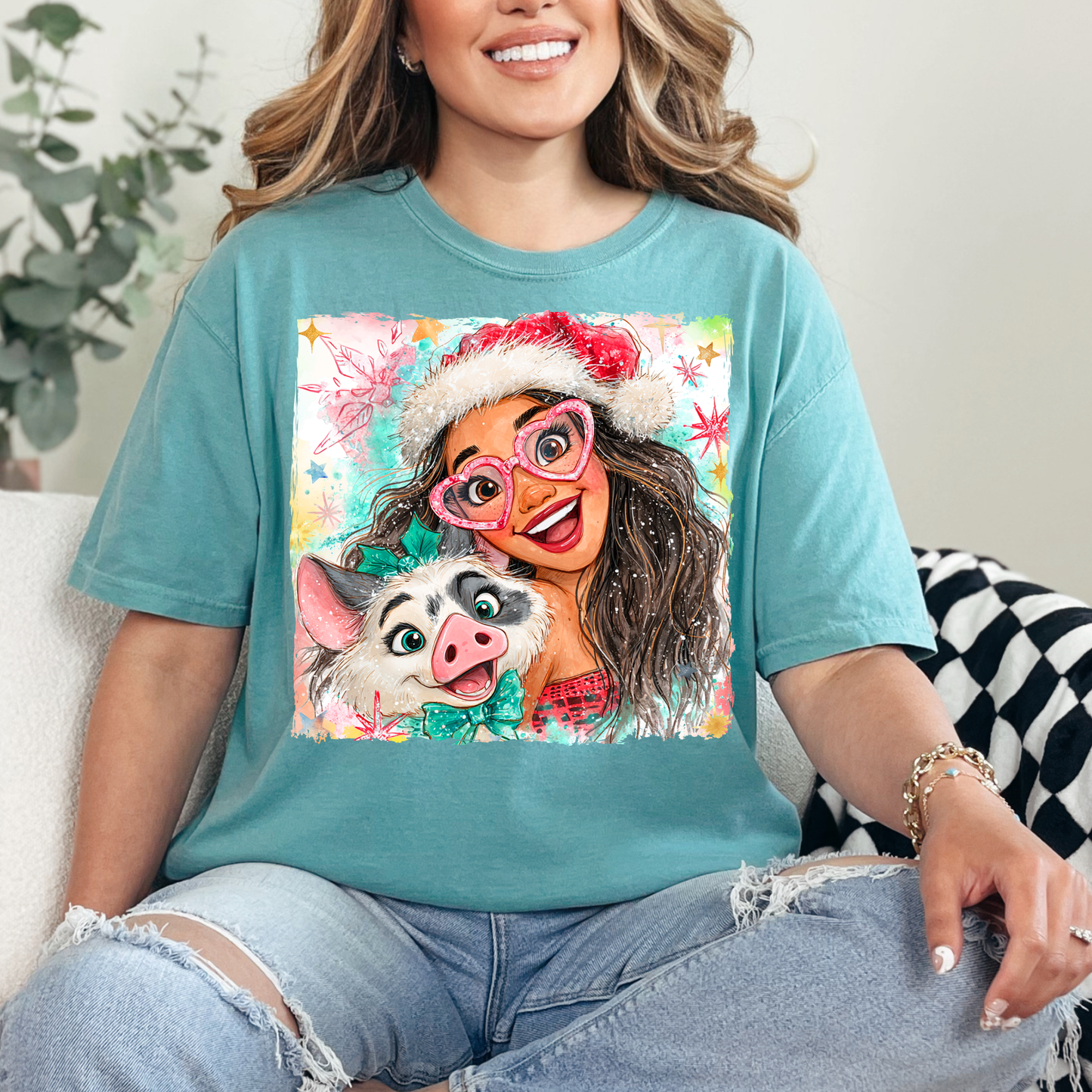 Ocean Princess Watercolor Christmas Transfer