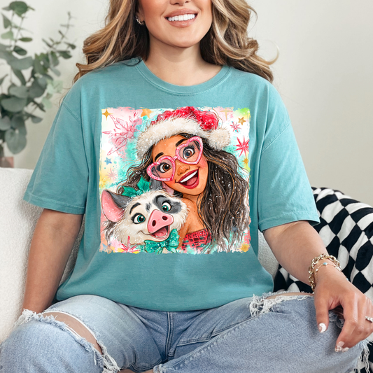 Ocean Princess Watercolor Christmas Transfer