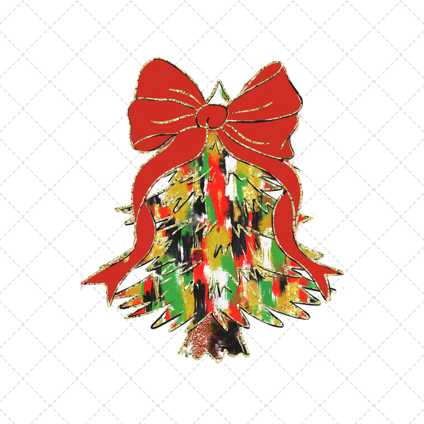 Brush Stroke Christmas Tree With Red Bow Transfer