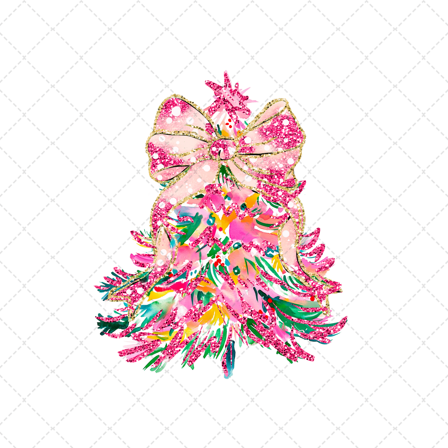 Colorful Pink Glitter Christmas Tree With Glitter Bow Transfer