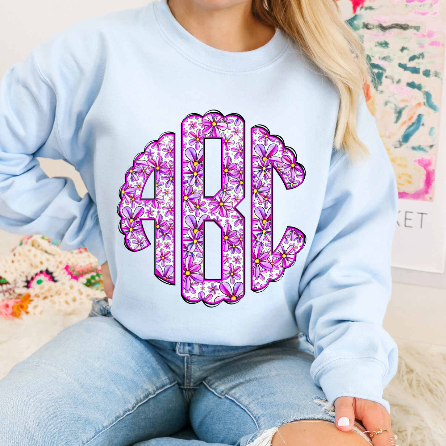 Bright Purple Floral - Custom Monogram Transfer