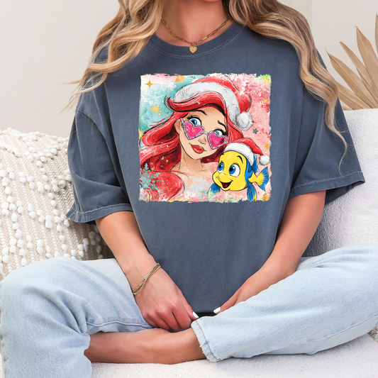 Mermaid Princess Watercolor Christmas Transfer