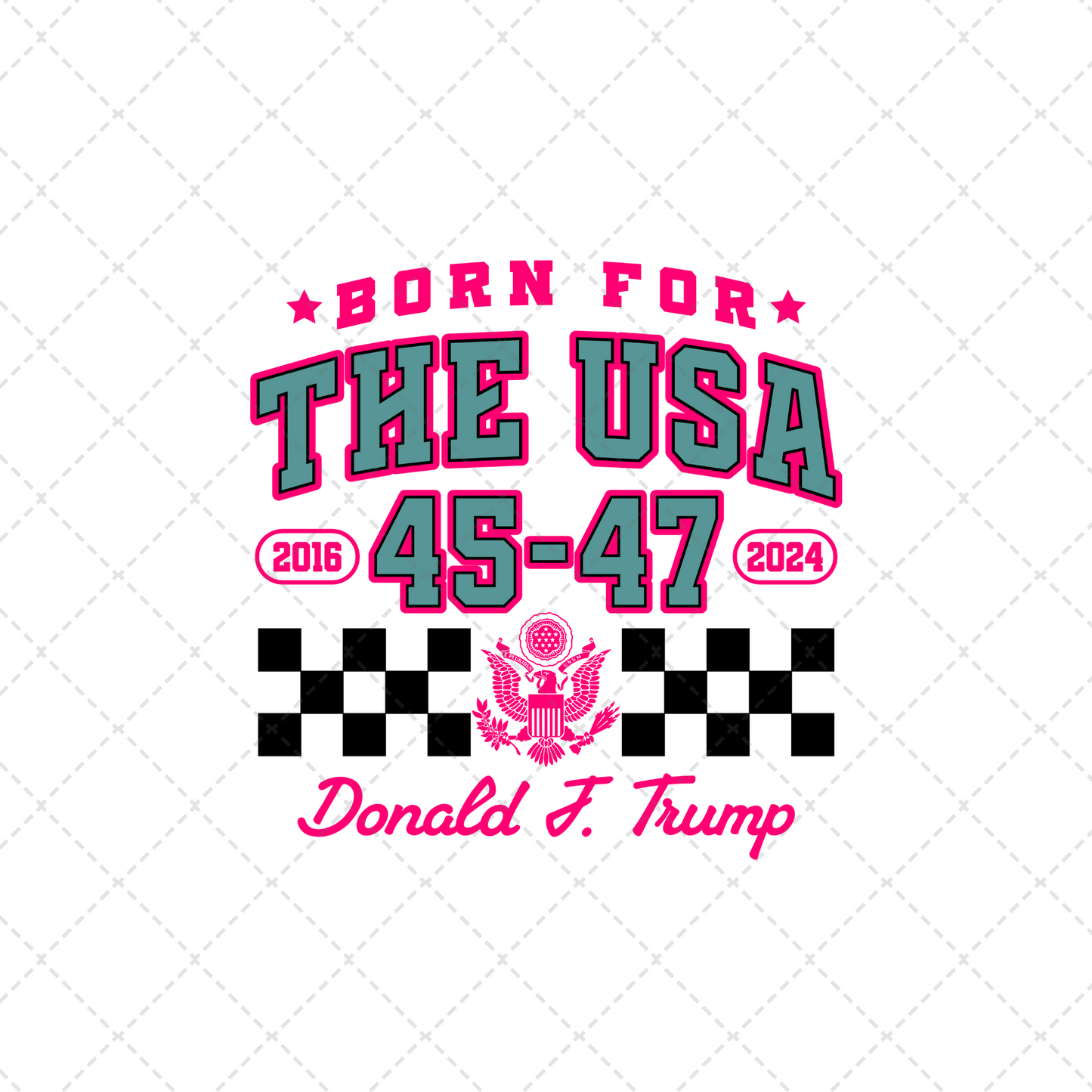 Born For The USA Pink & Black Checkered Transfer
