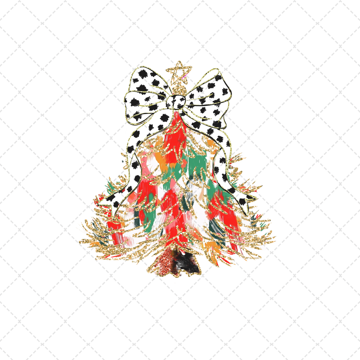 Brush Stroke Christmas Tree With Bow And Gold Star Transfer