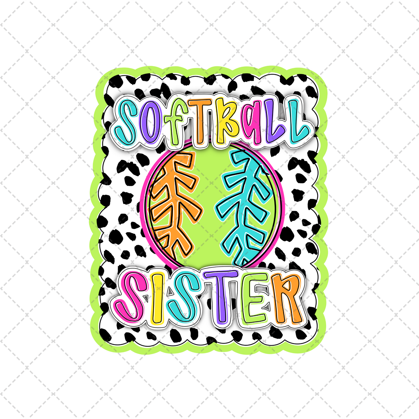 Bright Dotty Softball Sister Transfer ** TWO PART* SOLD SEPARATELY**