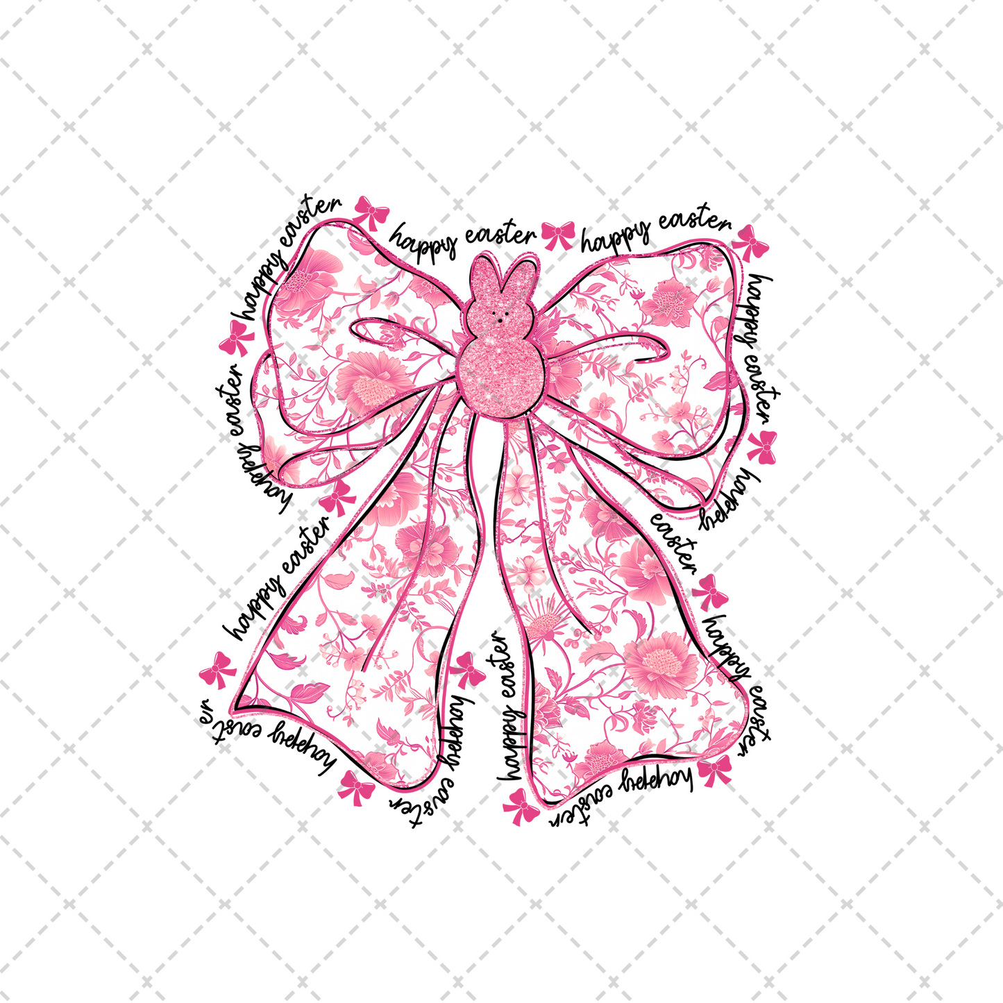 Pink Floral Happy Easter Bow Transfer