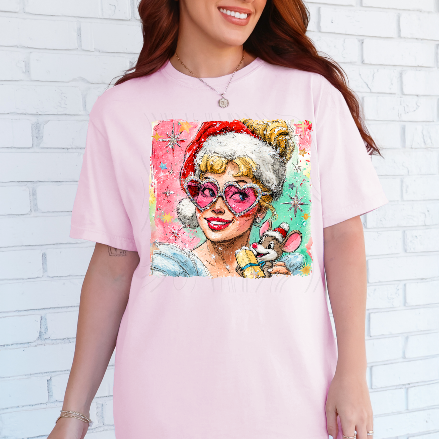 Glass Shoe Princess Watercolor Christmas Transfer