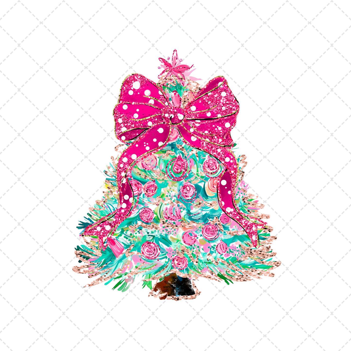 Abstract Colorful Christmas Tree With Pink Bow Transfer