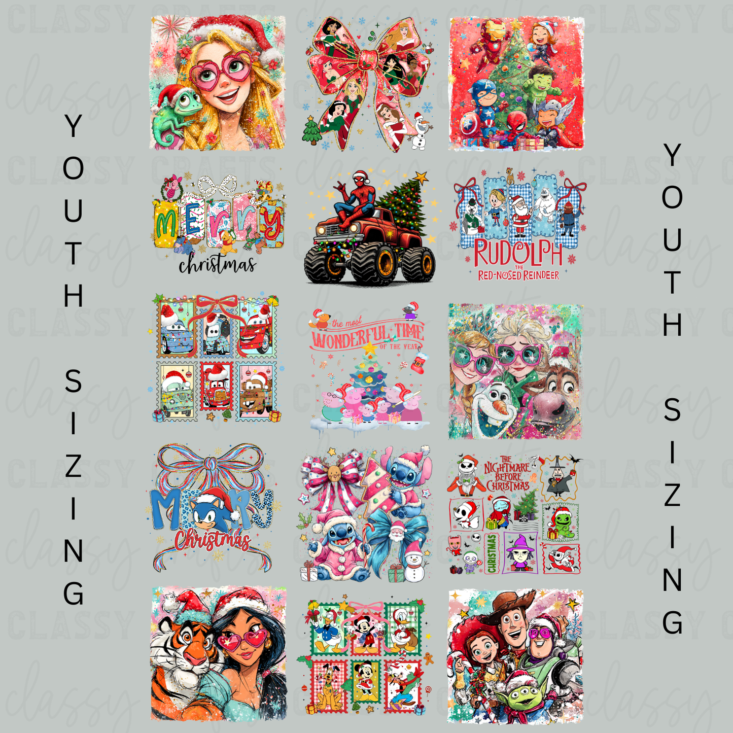 CARTOON CHRISTMAS 30x48 - PREMADE GANG SHEET