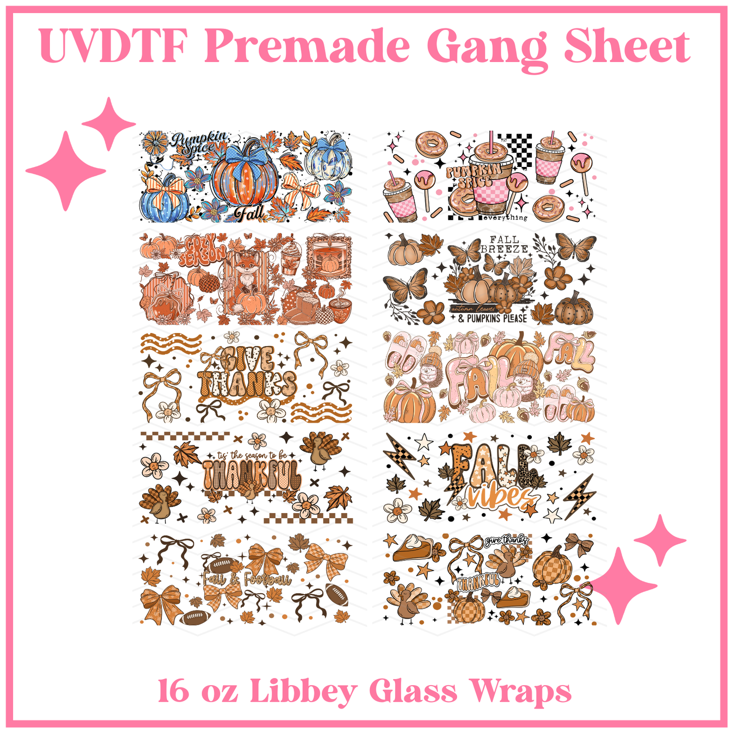 COZY SEASON UVDTF 16oz Libbey Glass Wraps - 22x24 - UVDTF PREMADE GANG SHEET