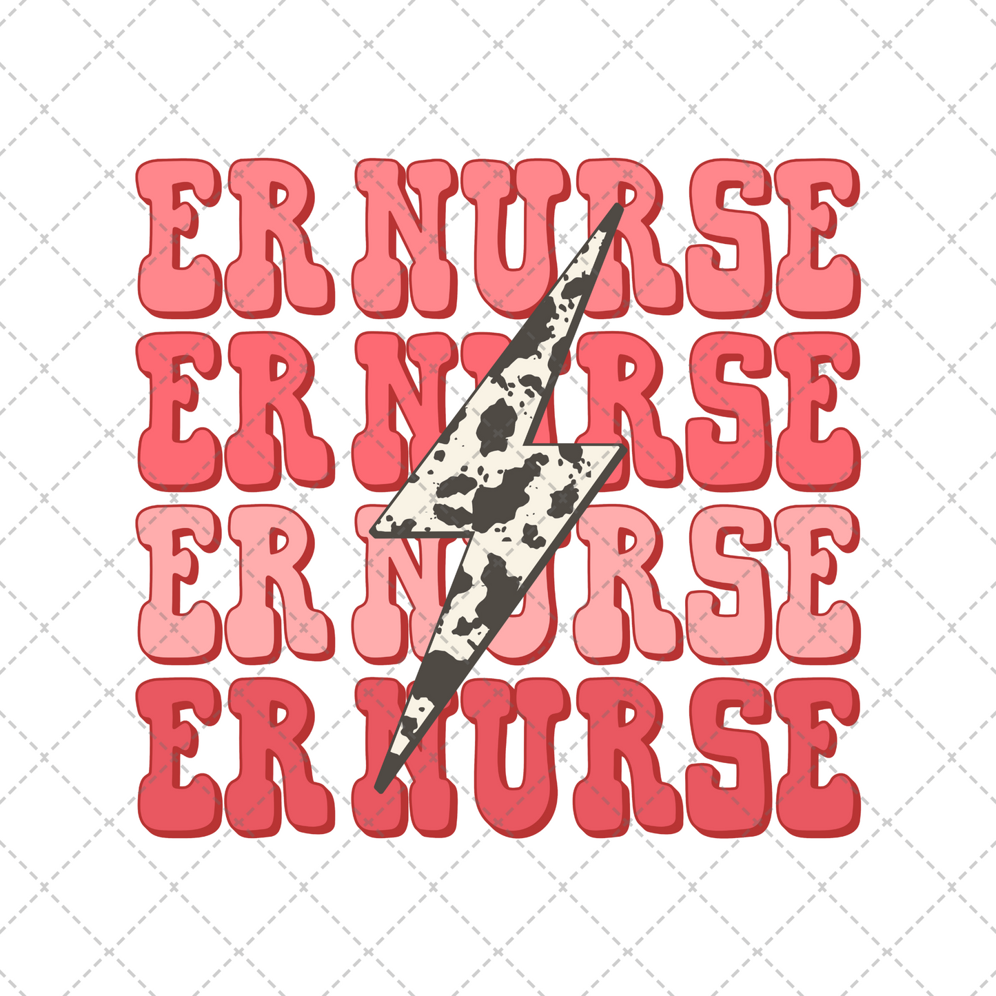 ER Nurse Cow Lightning Bolt Transfer