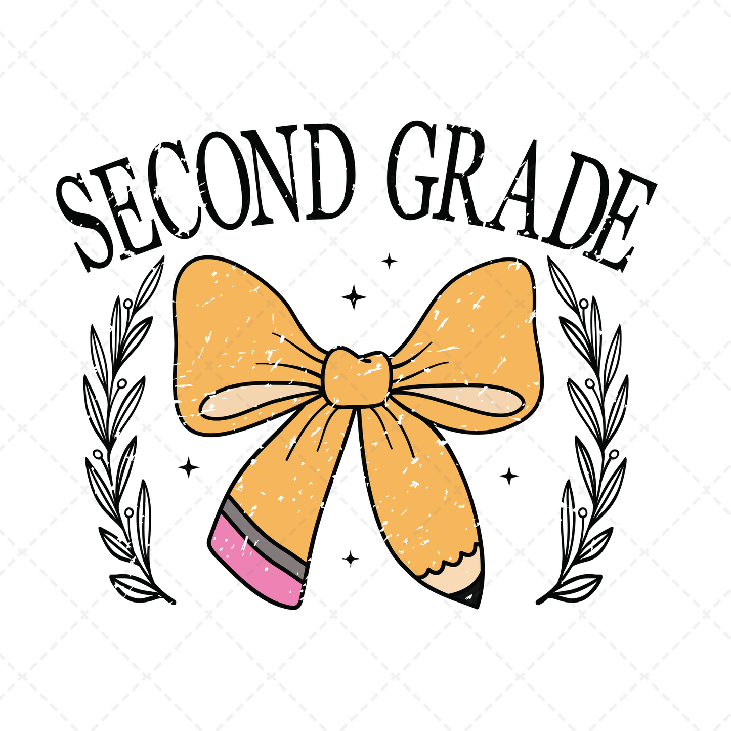 Second Grade Pencil Bow Retro Transfer