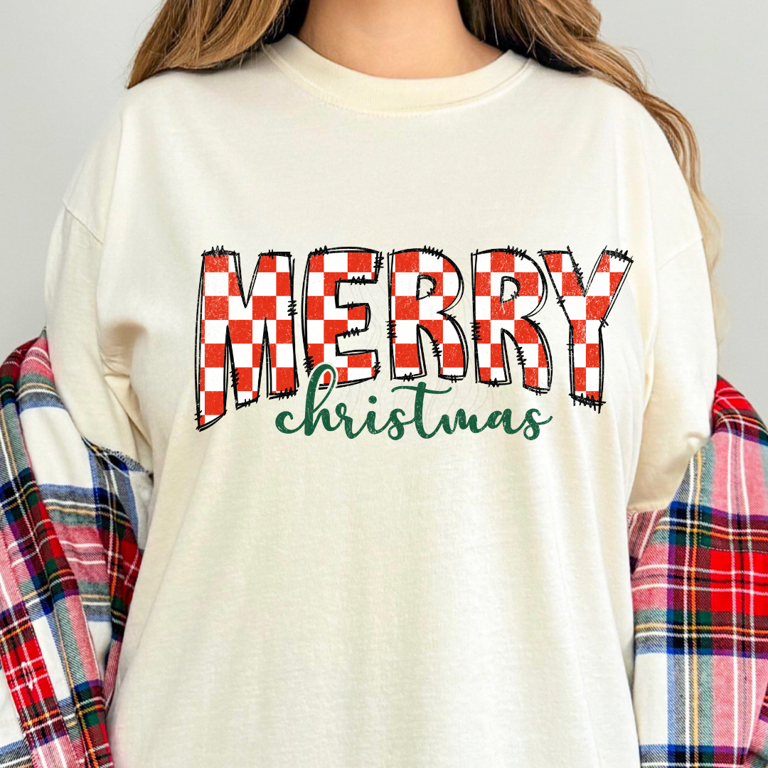 Red Checkered Merry Christmas Transfer
