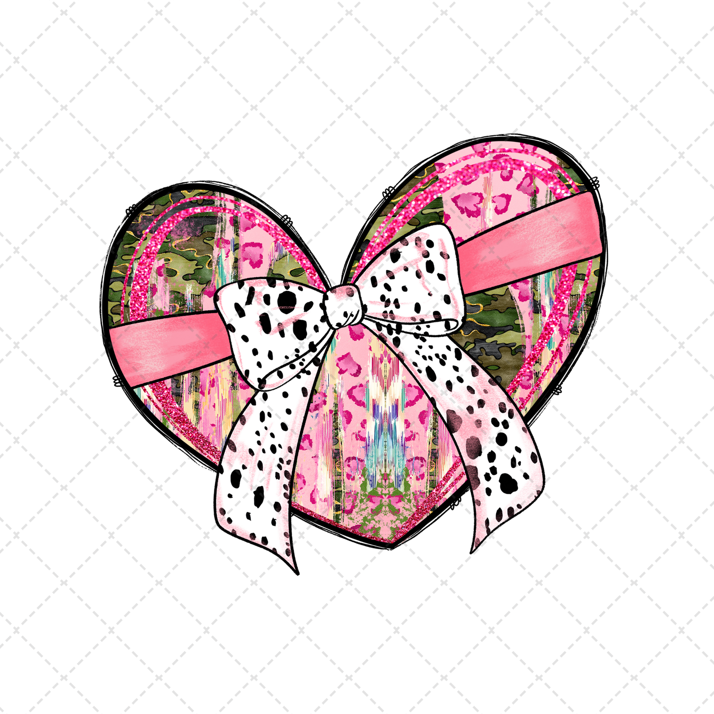 Valentines Day Heart White Polka Dot Bow Transfer