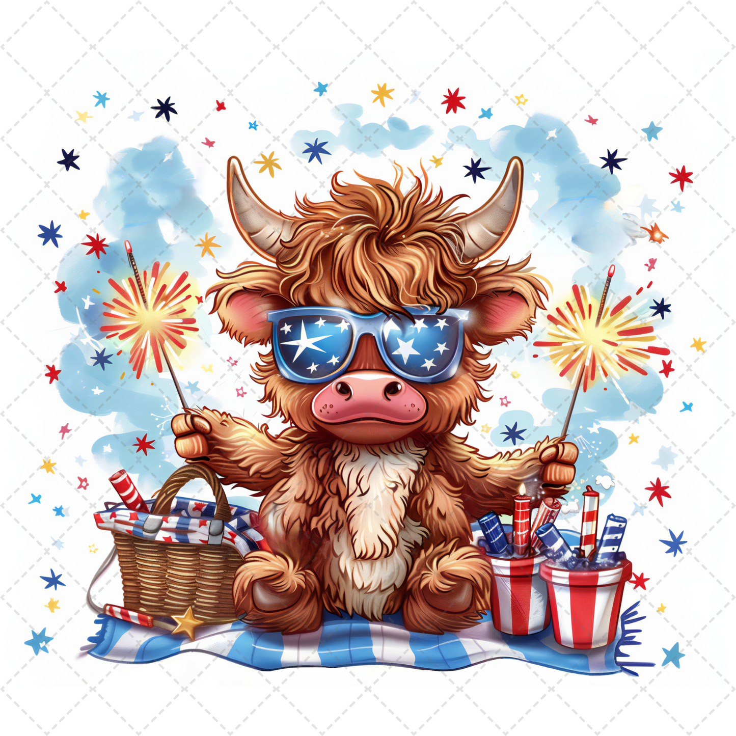 4th Of July Highland Cow Tumbler Transfer