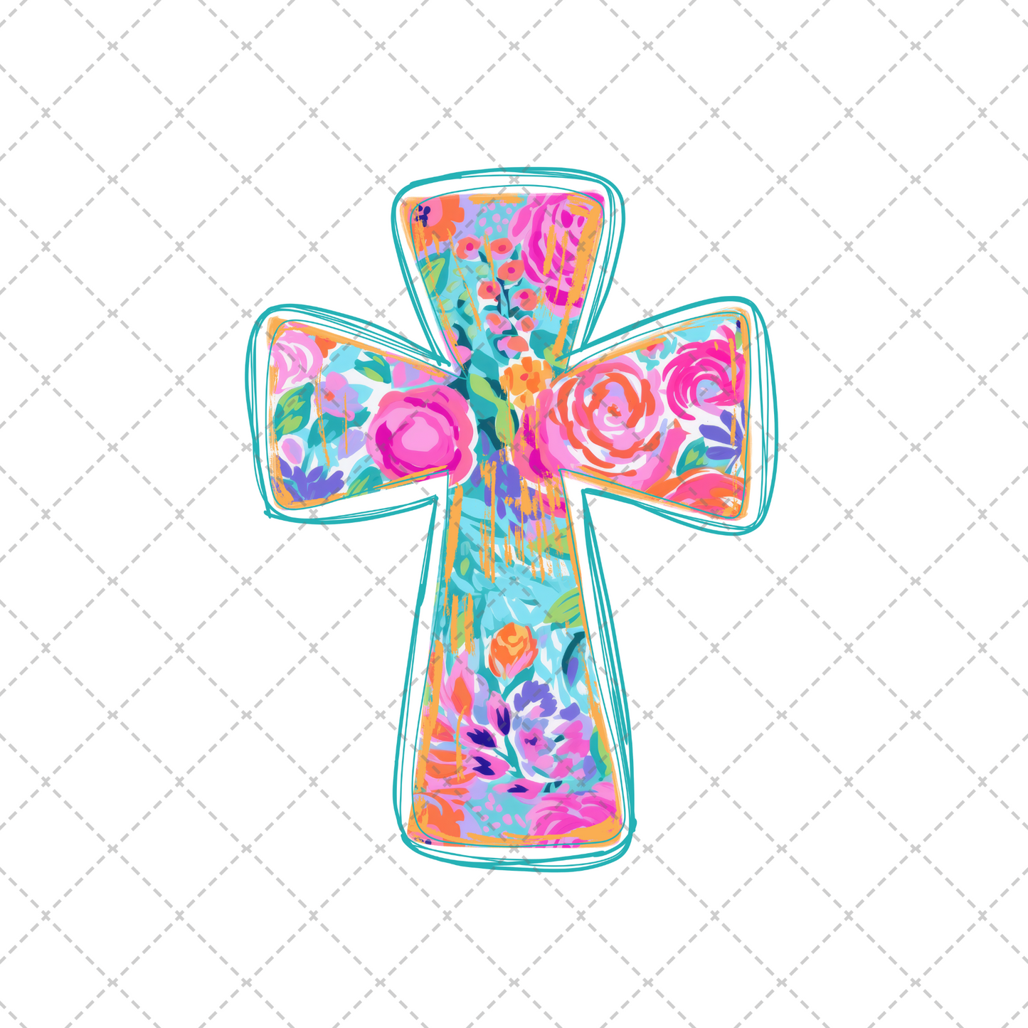 Cross Bright Painted Floral Transfer