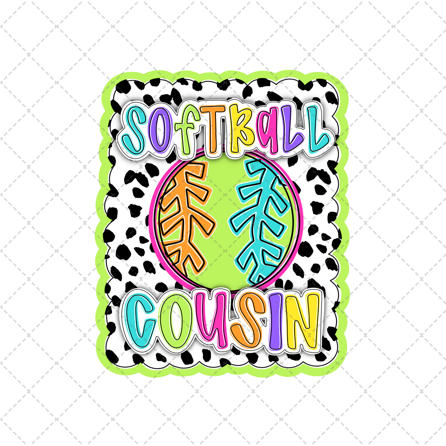 Bright Dotty Softball Cousin Transfer ** TWO PART* SOLD SEPARATELY**