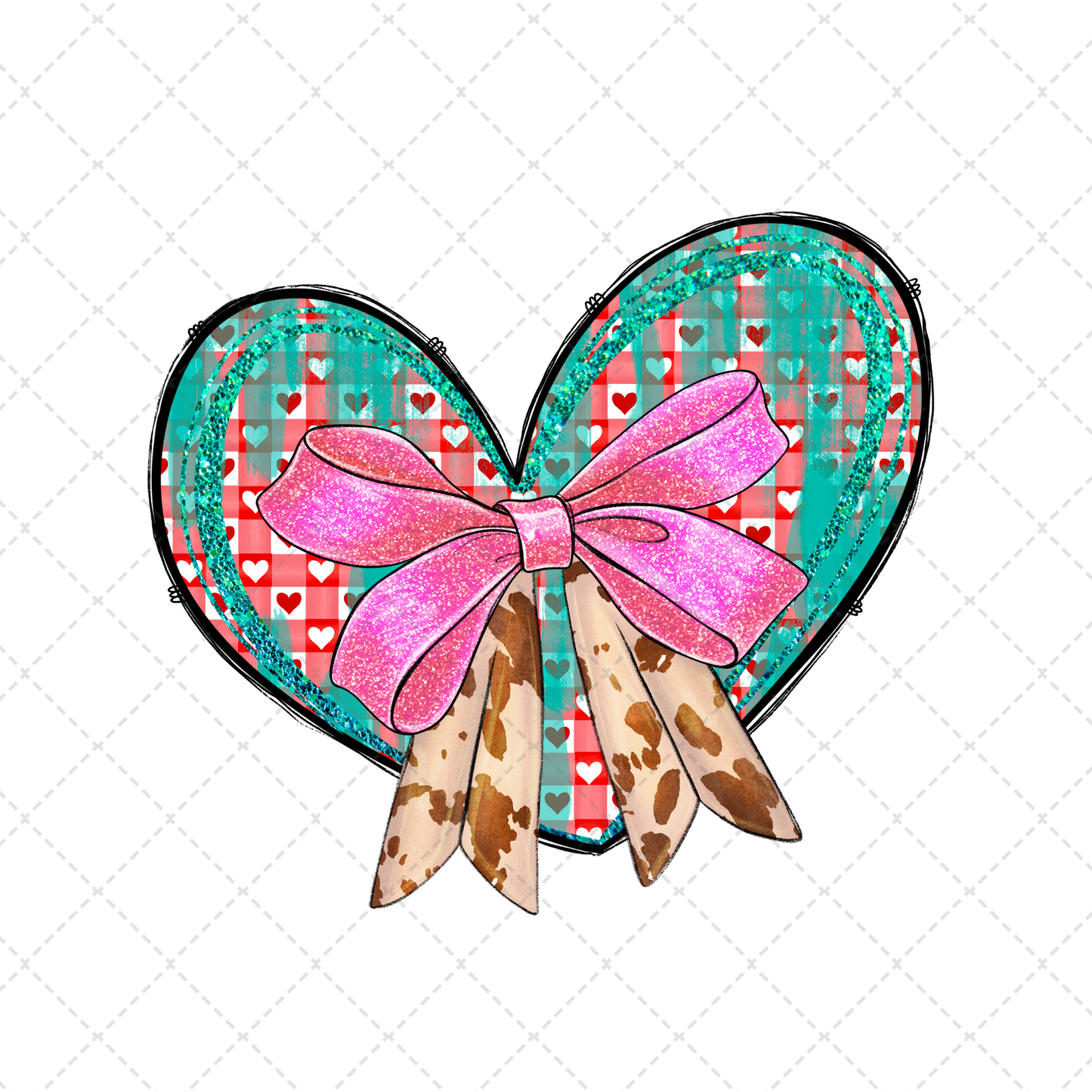 Valentines Day Heart Pink Cow Bow Transfer