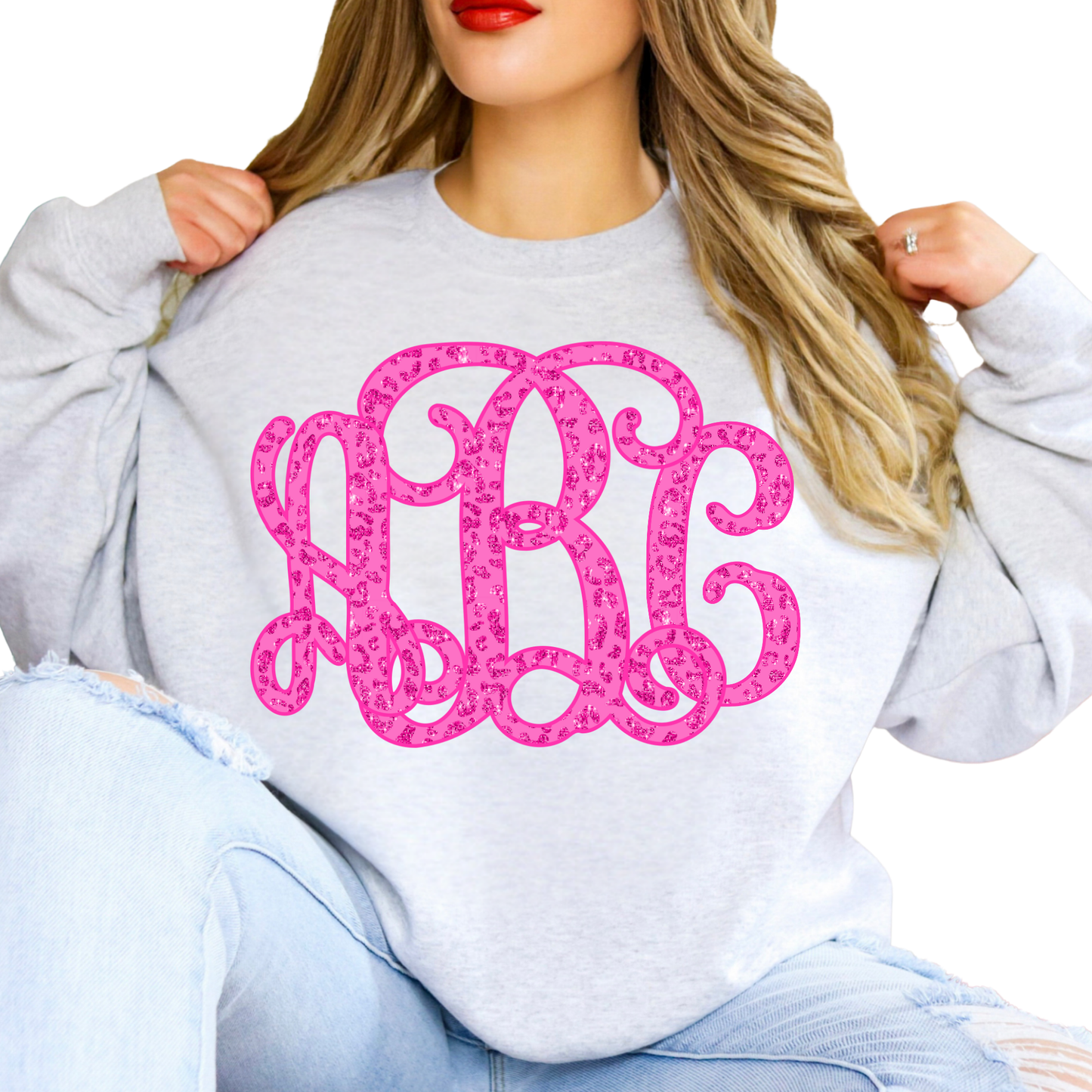 Pink Cheetah Vines Glitter - Custom Monogram Transfer