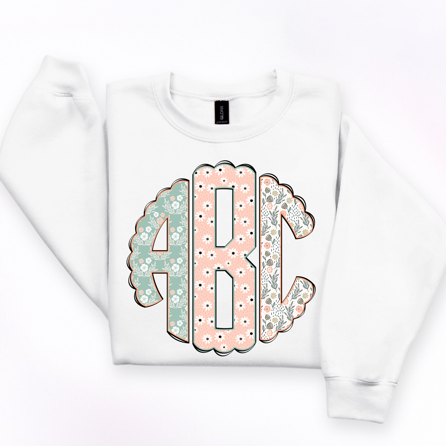 Mint & Peach Floral- Custom Monogram Transfer