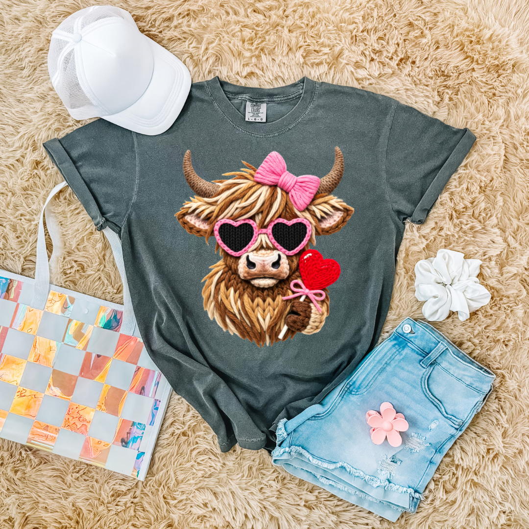 Faux Yarn Highland Cow Transfer