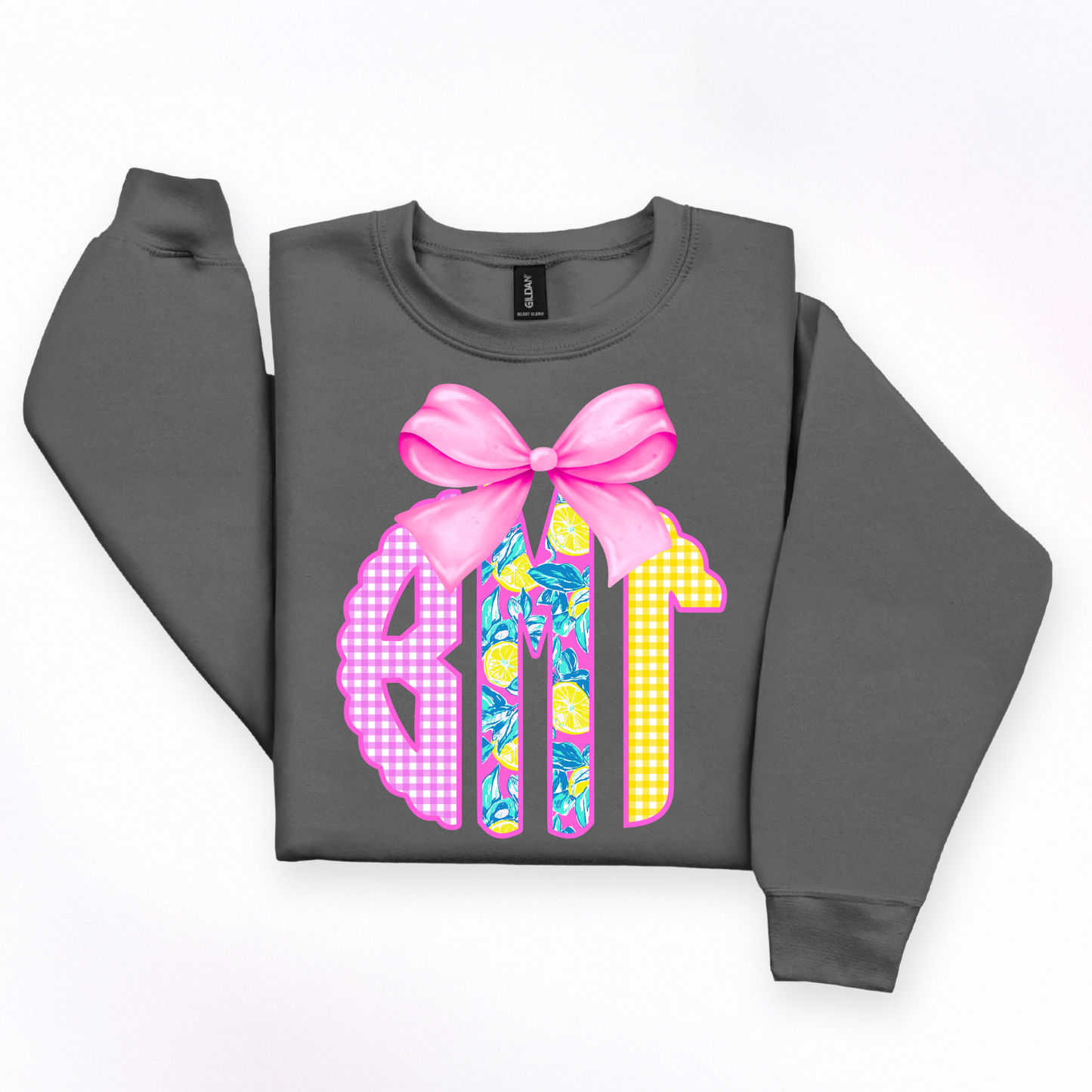 Lemon Plaid Coquette Bow - Custom Monogram Transfer