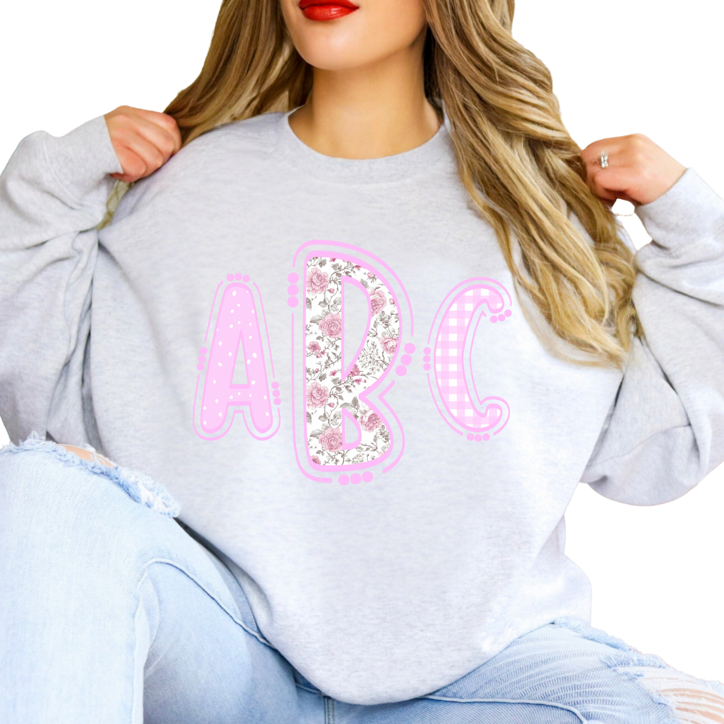 Pink Cottage Floral- Custom Monogram Transfer