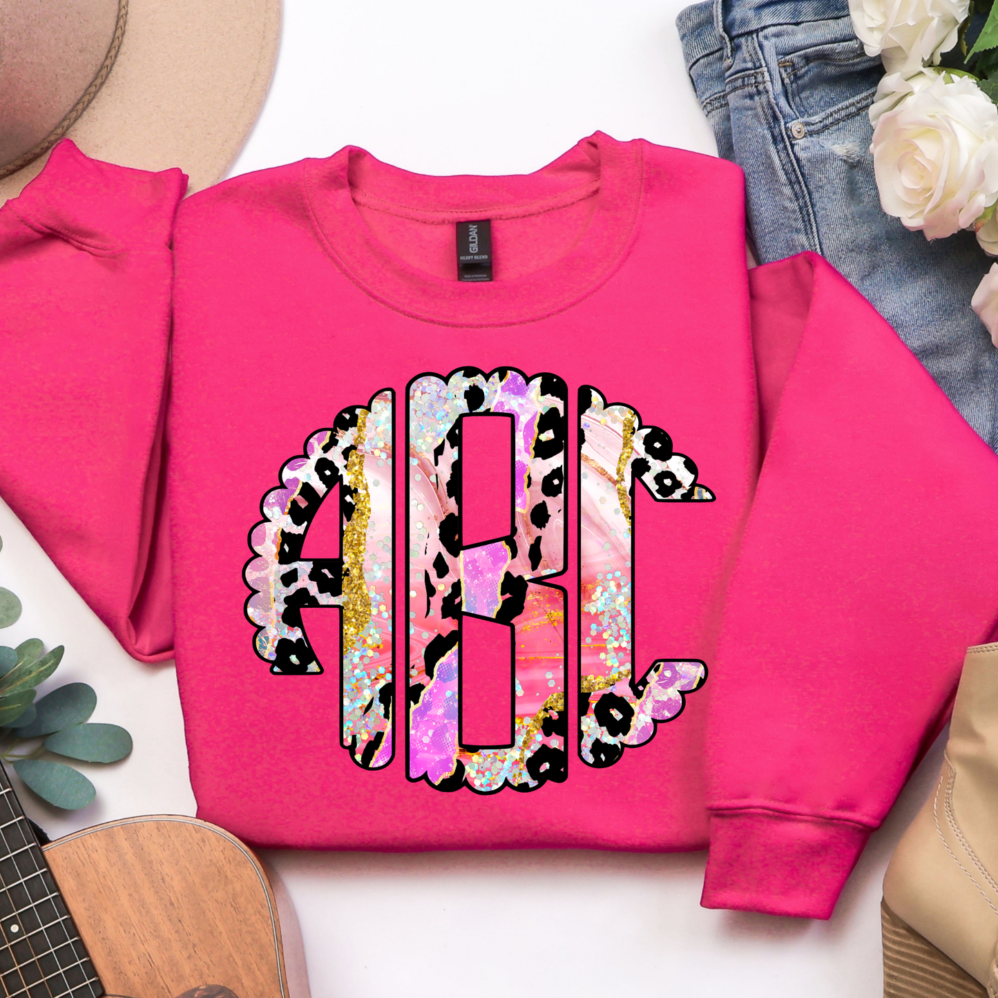 Leopard Multi Color Glitter - Custom Monogram Transfer