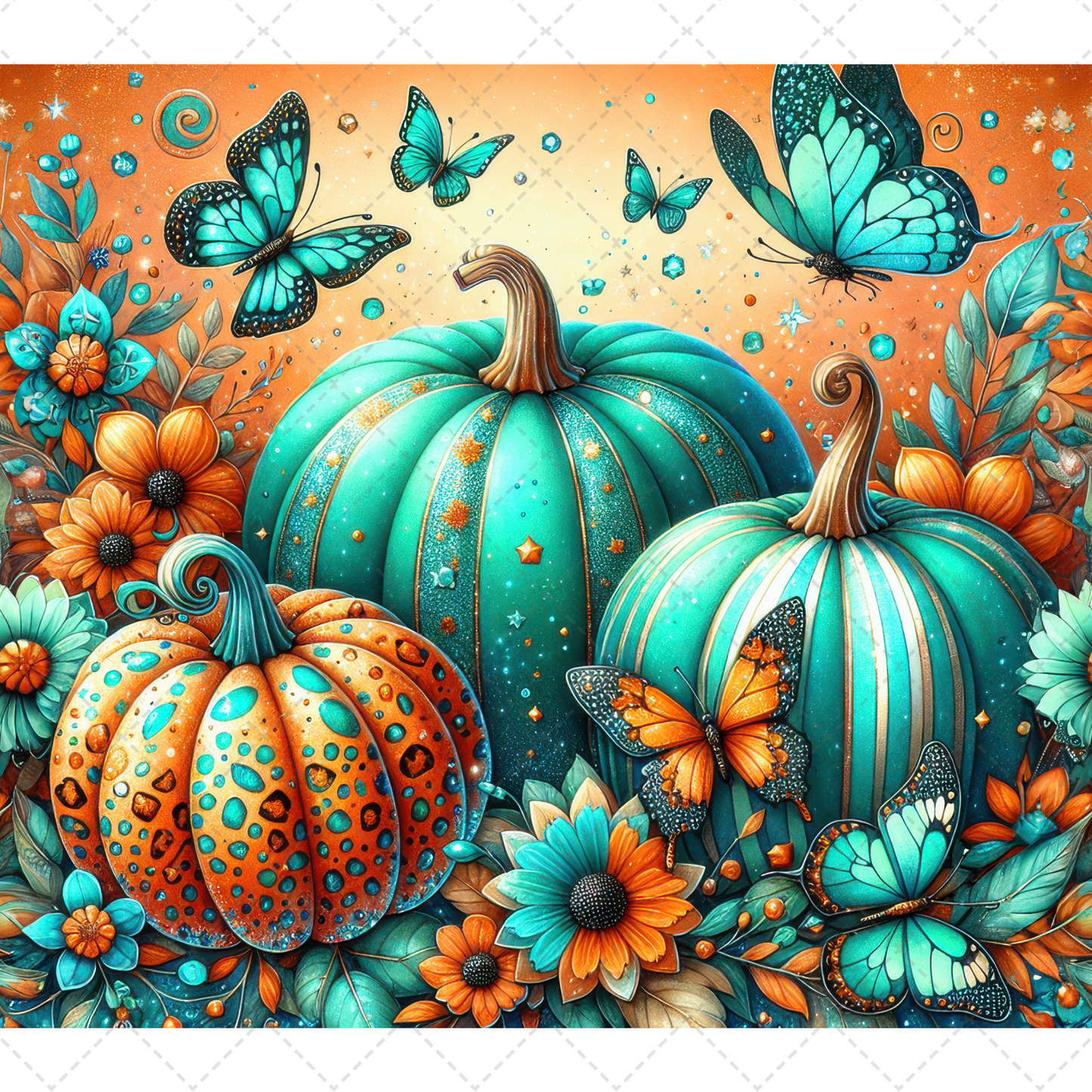 Glitter Turquoise Orange Pumpkins Tumbler