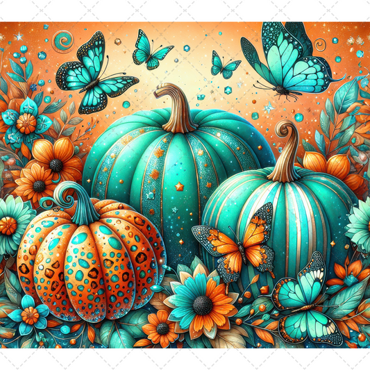 Glitter Turquoise Orange Pumpkins Tumbler