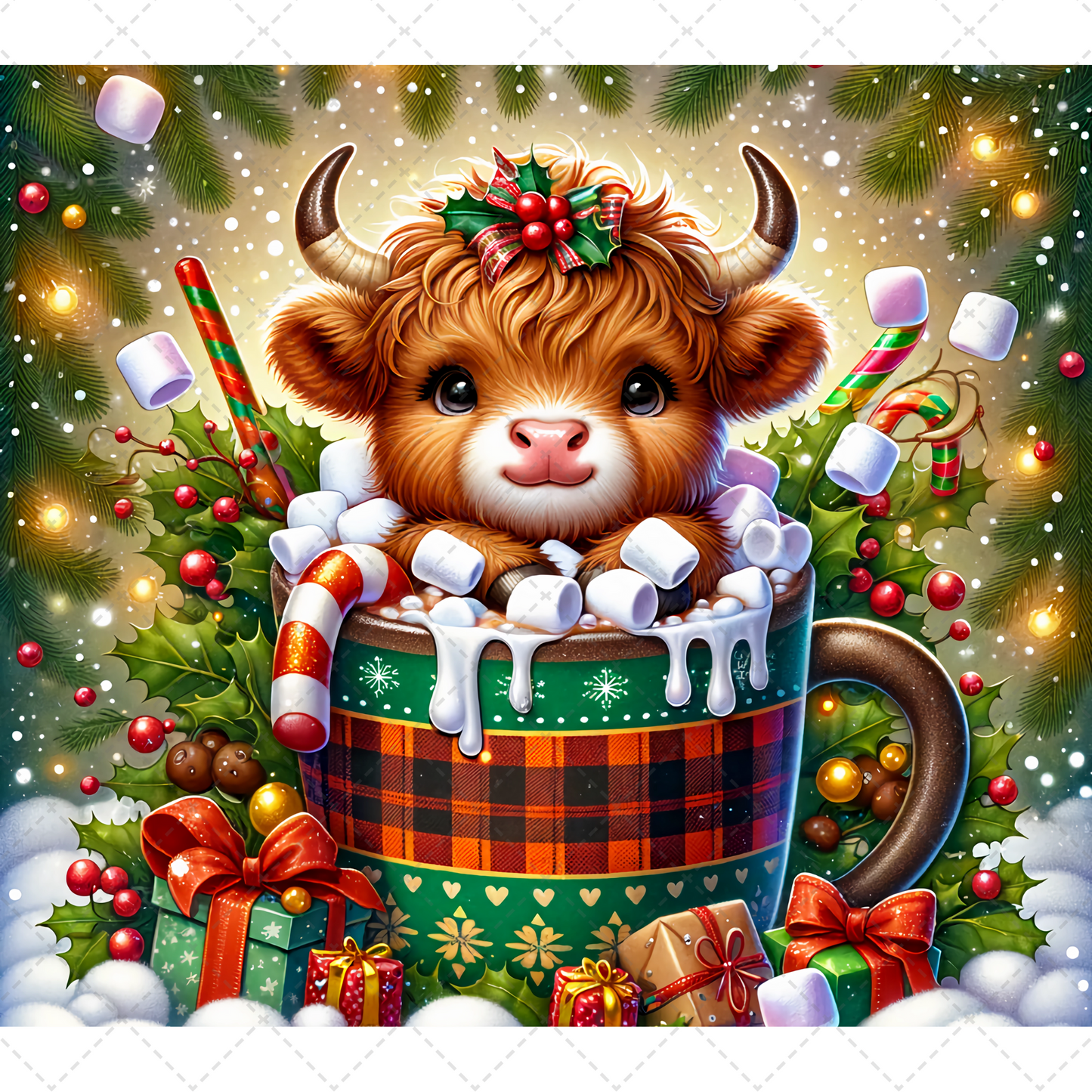 Cute Highland Cow Hot Chocolate Tumbler Transfer