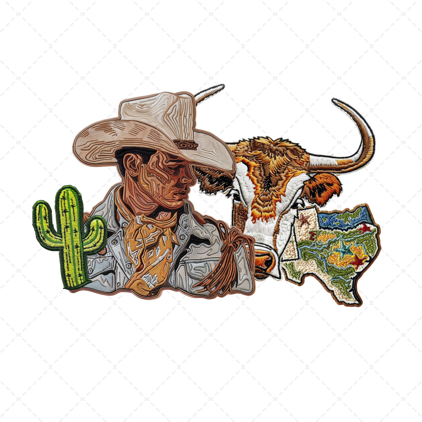 Texas Cowboy Faux Embroidery Transfer