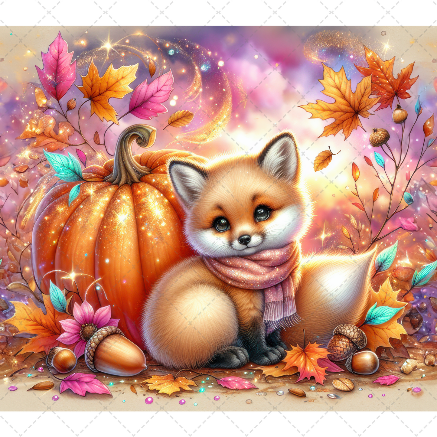 Fall Glitter Pumpkin Fox Tumbler Transfer