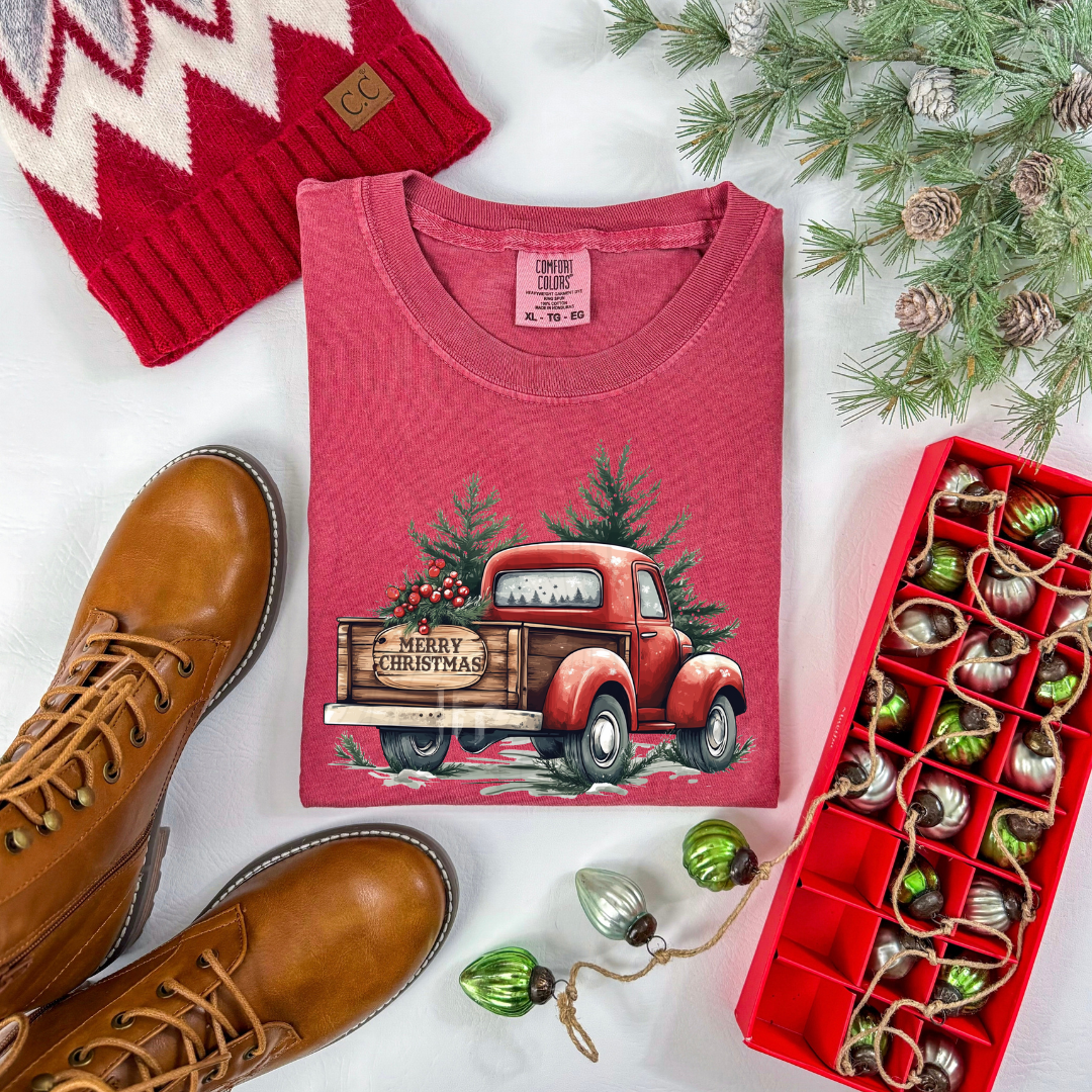 Small Town Red Christmas Truck Transfer