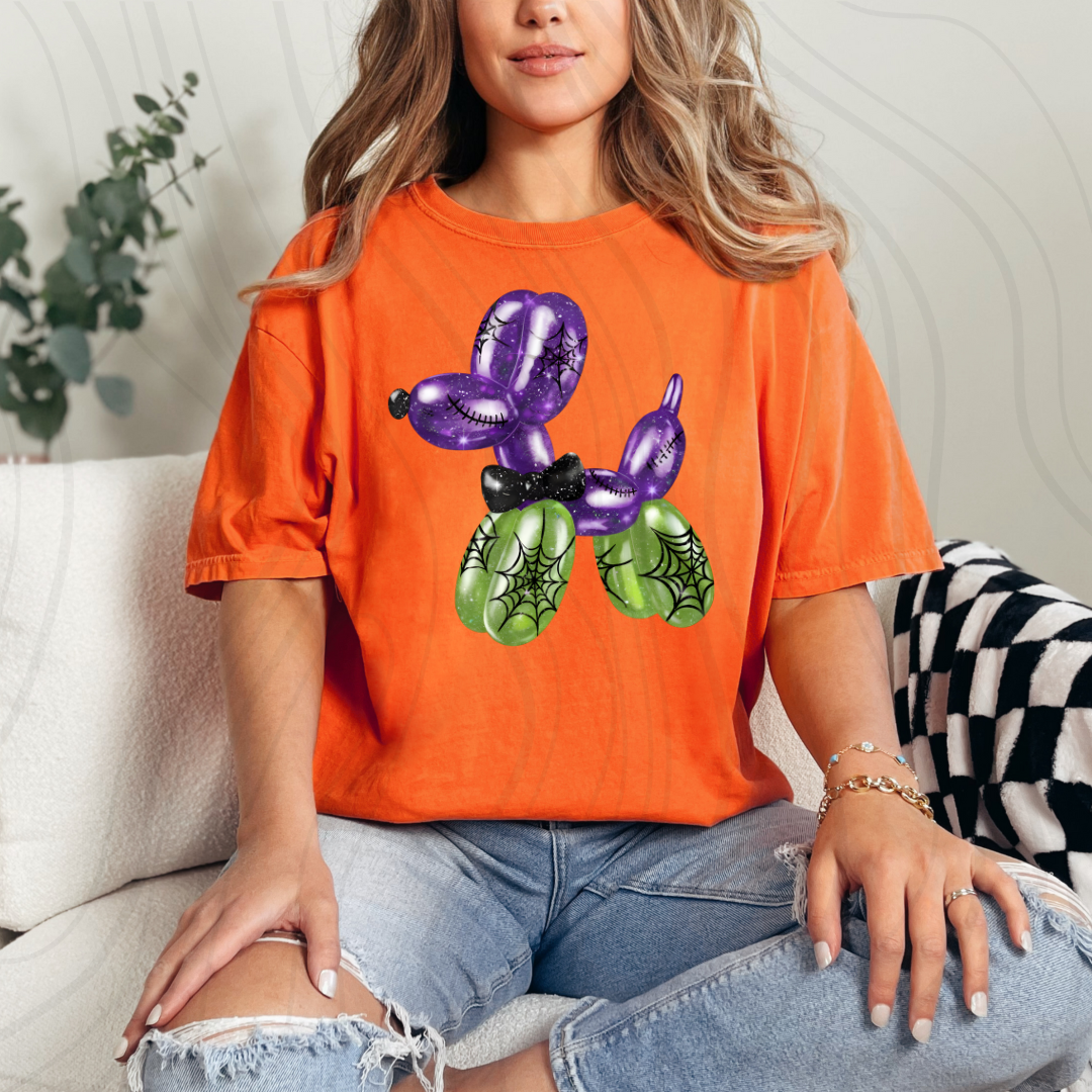 Purple Green Spider Bow Balloon Dog Transfer