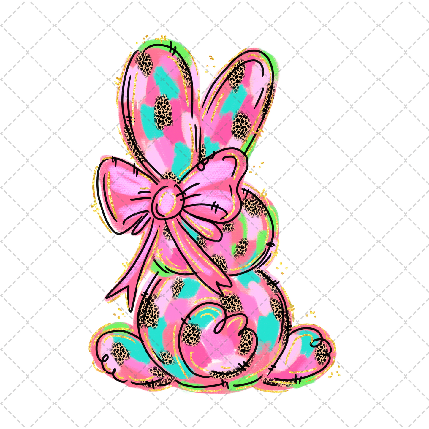 Pink Doodle Easter Bunny Transfer
