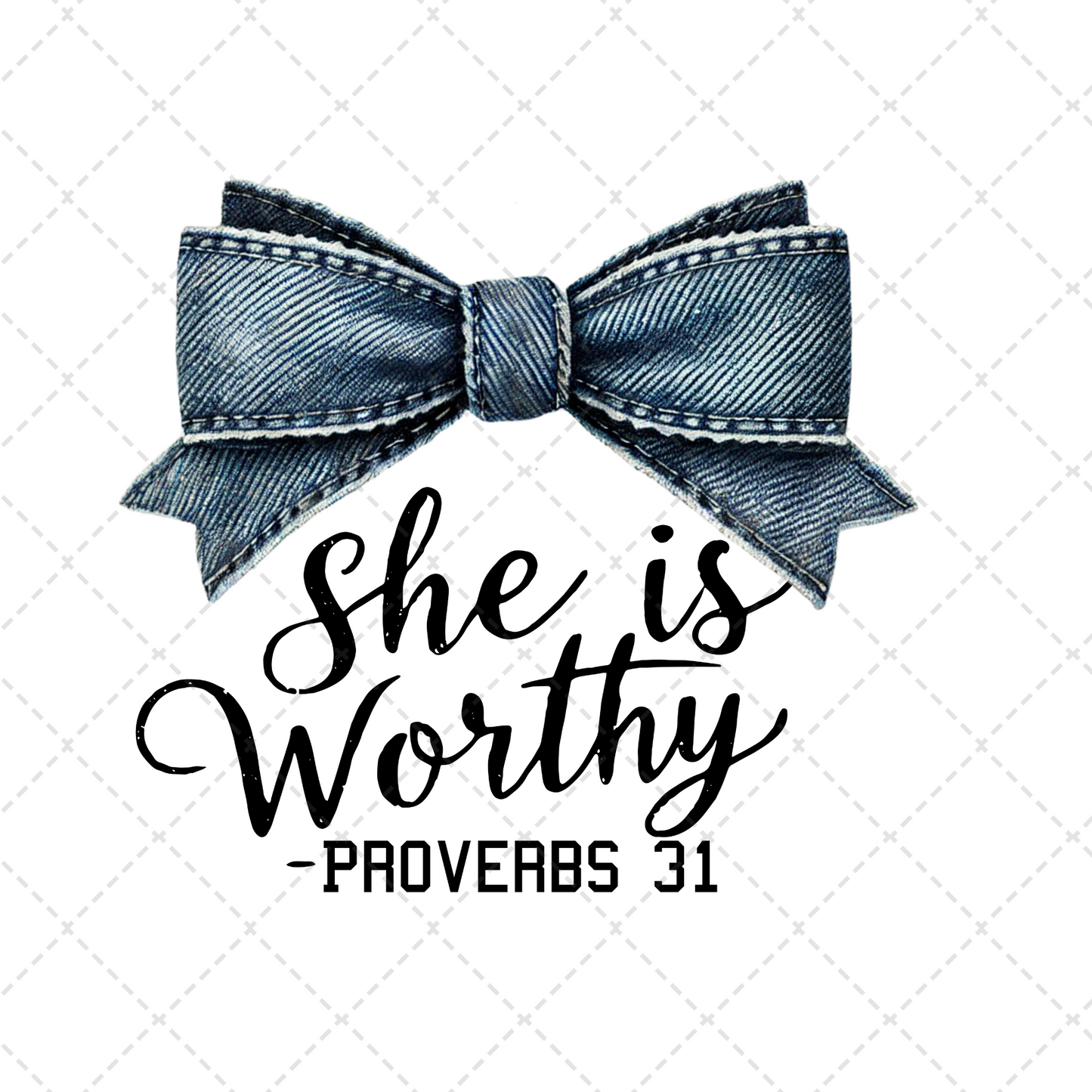 She Is Worthy Denim Bow Transfer