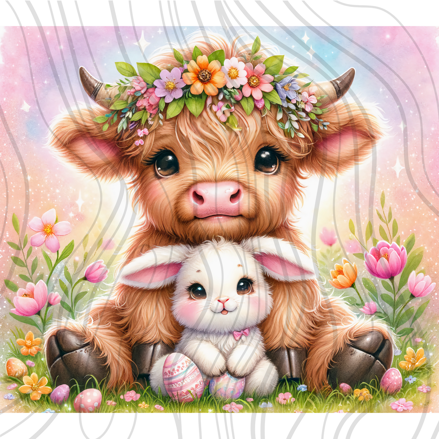 Highland Cow Easter Bunny Tumbler Wrap Transfer