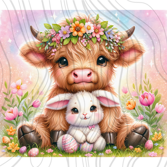 Highland Cow Easter Bunny Tumbler Wrap Transfer